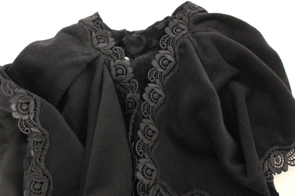 Elegant Black Brocade Cape Coat Jacket