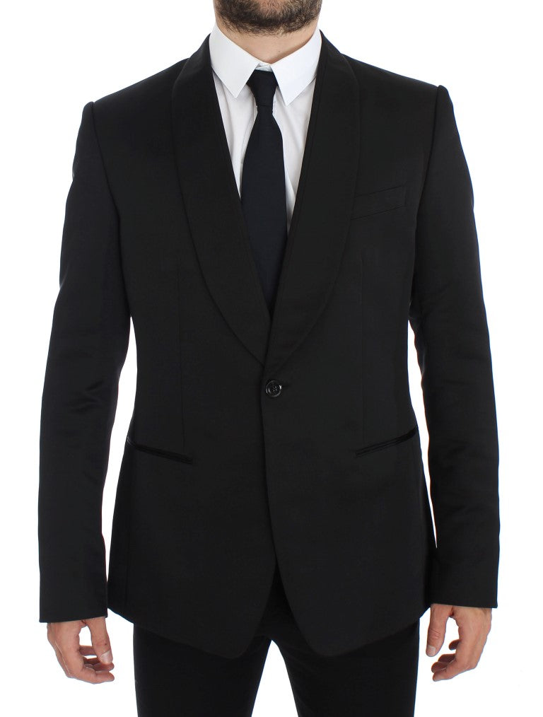 Exclusive Black Silk One Button Blazer