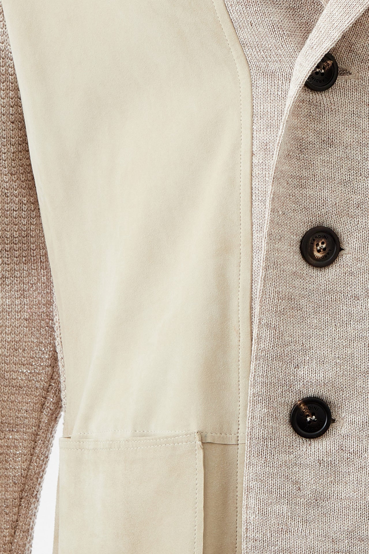 Elegant Beige Linen Cardigan Blazer with Suede Detail