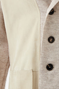 Thumbnail for Elegant Beige Linen Cardigan Blazer with Suede Detail