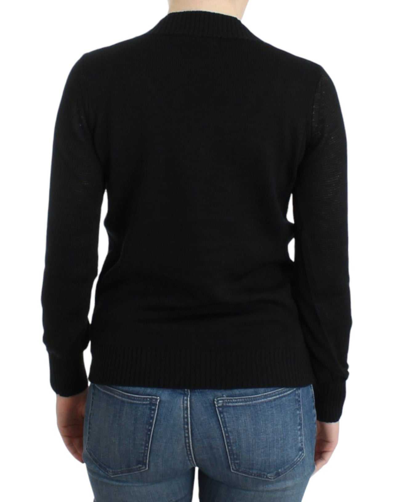 Black V-neck wool sweater