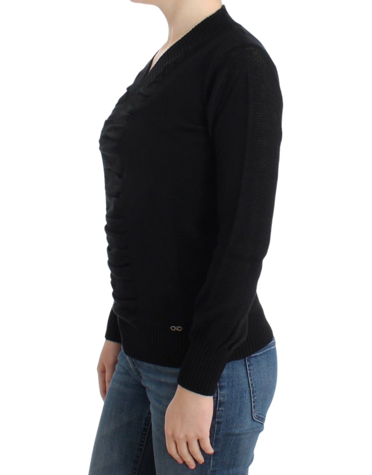 Black V-neck wool sweater