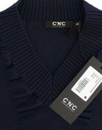 Thumbnail for Dark blue V-neck wool sweater