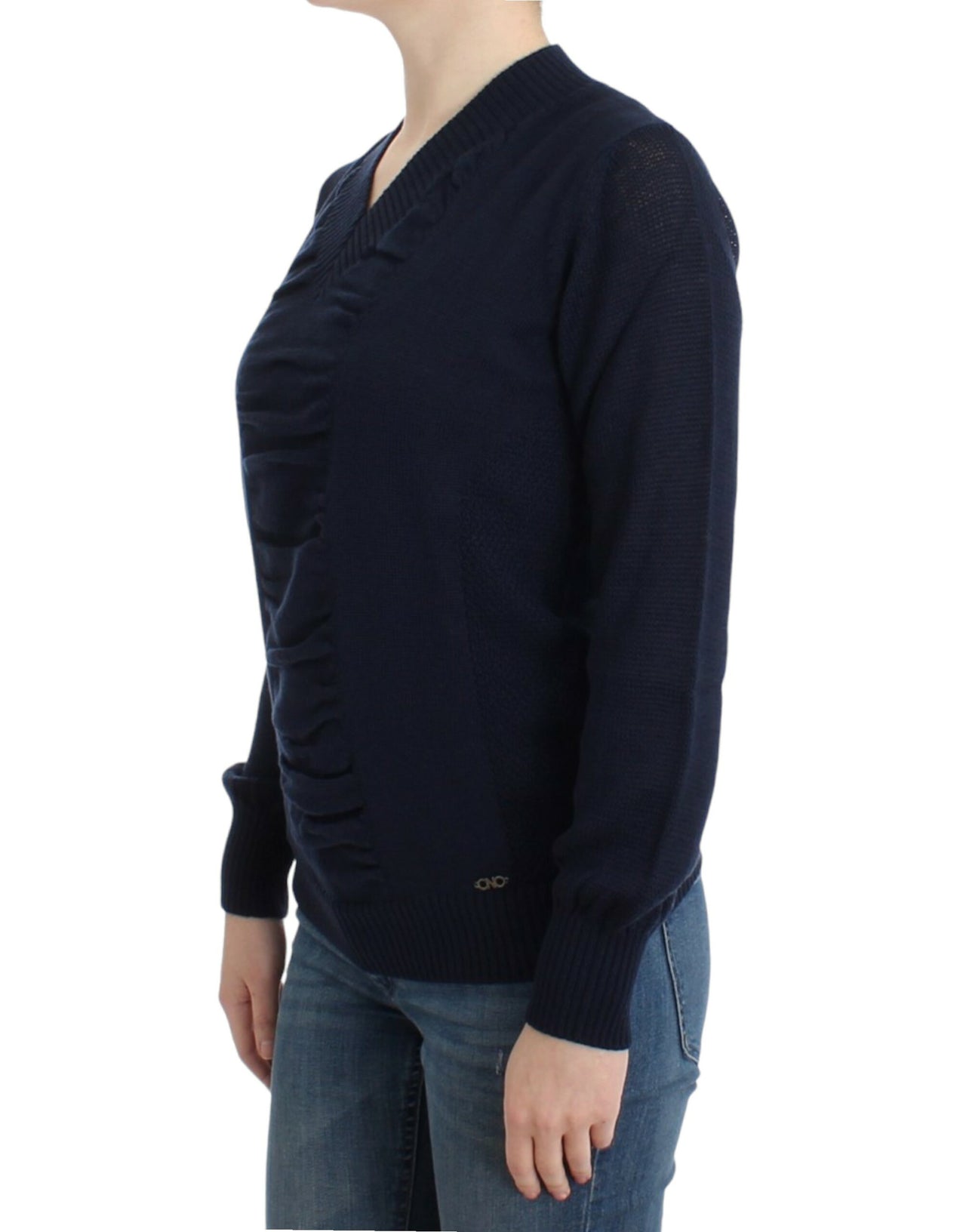 Dark blue V-neck wool sweater