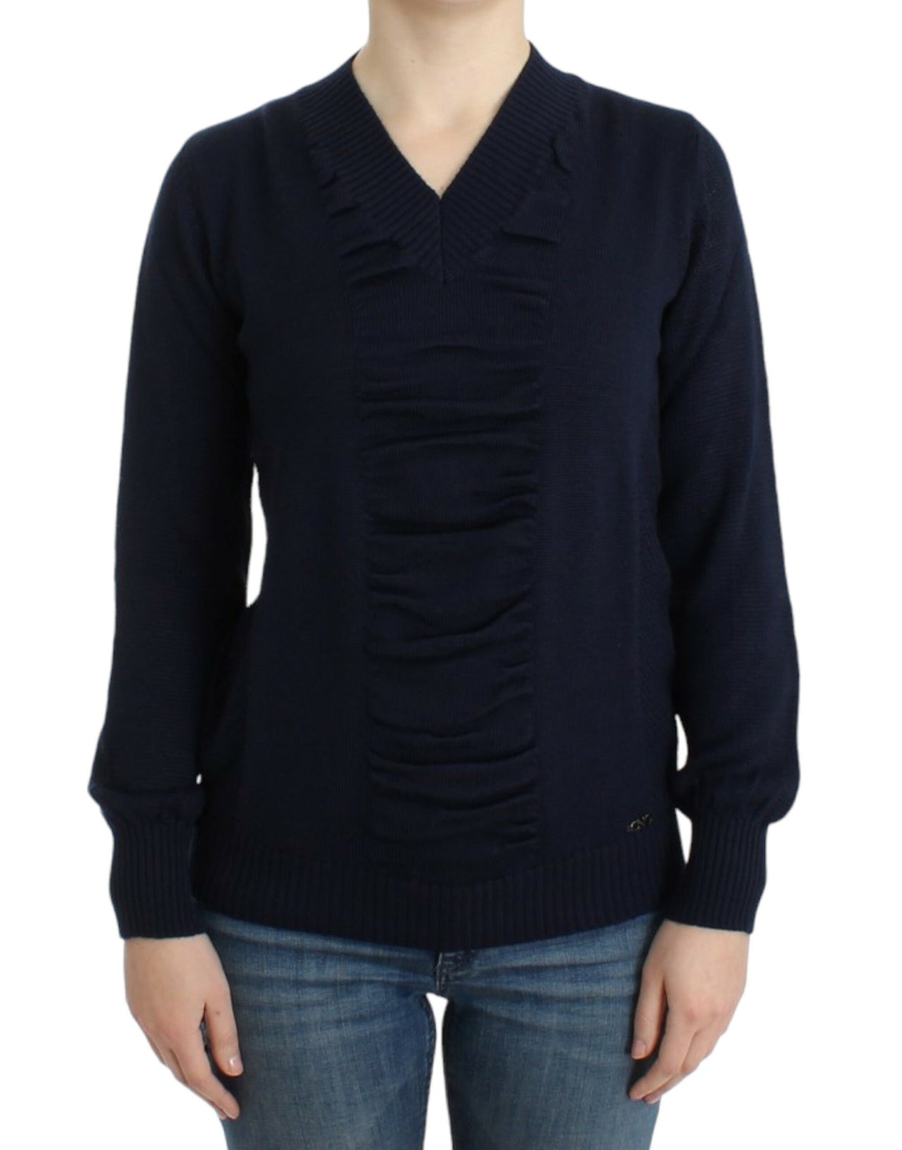 Dark blue V-neck wool sweater