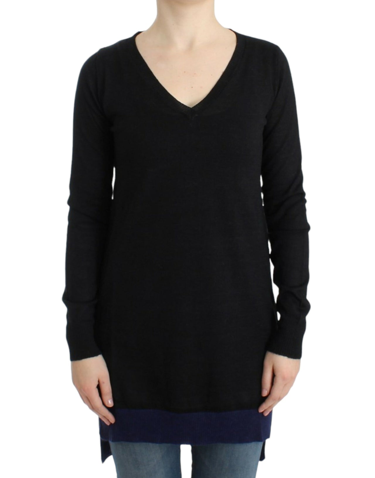 Black V-neck lightweight sweater