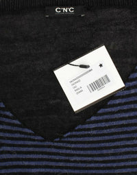 Thumbnail for Black striped V-neck sweater