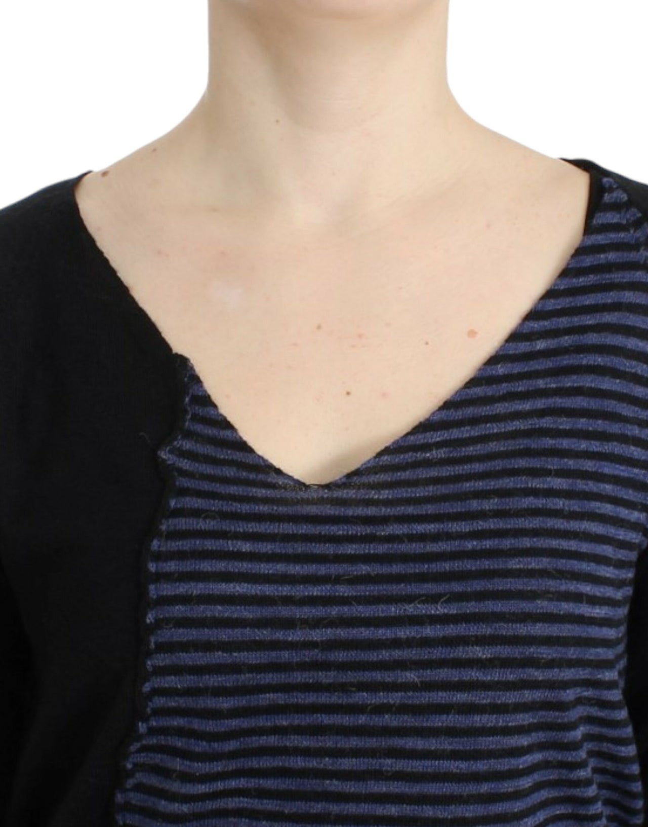 Black striped V-neck sweater