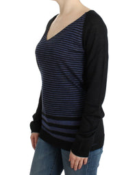 Thumbnail for Black striped V-neck sweater