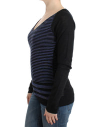Thumbnail for Black striped V-neck sweater
