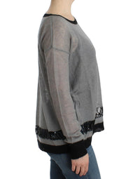 Thumbnail for Gray embellished asymmetric sweater