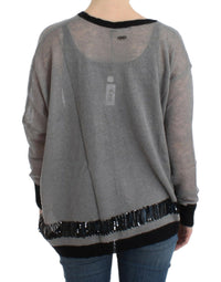 Thumbnail for Gray embellished asymmetric sweater