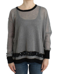 Thumbnail for Gray embellished asymmetric sweater