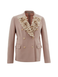 Thumbnail for Elegant Light Pink Double Breasted Ruffle Jacket