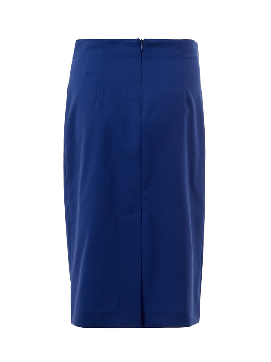 Elegant Blue Wool Pencil Skirt