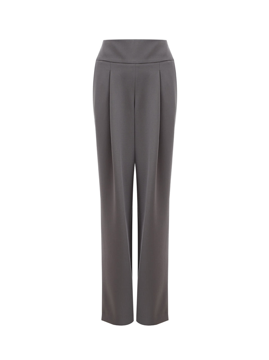 Elegant Grey Palazzo Wool Trousers
