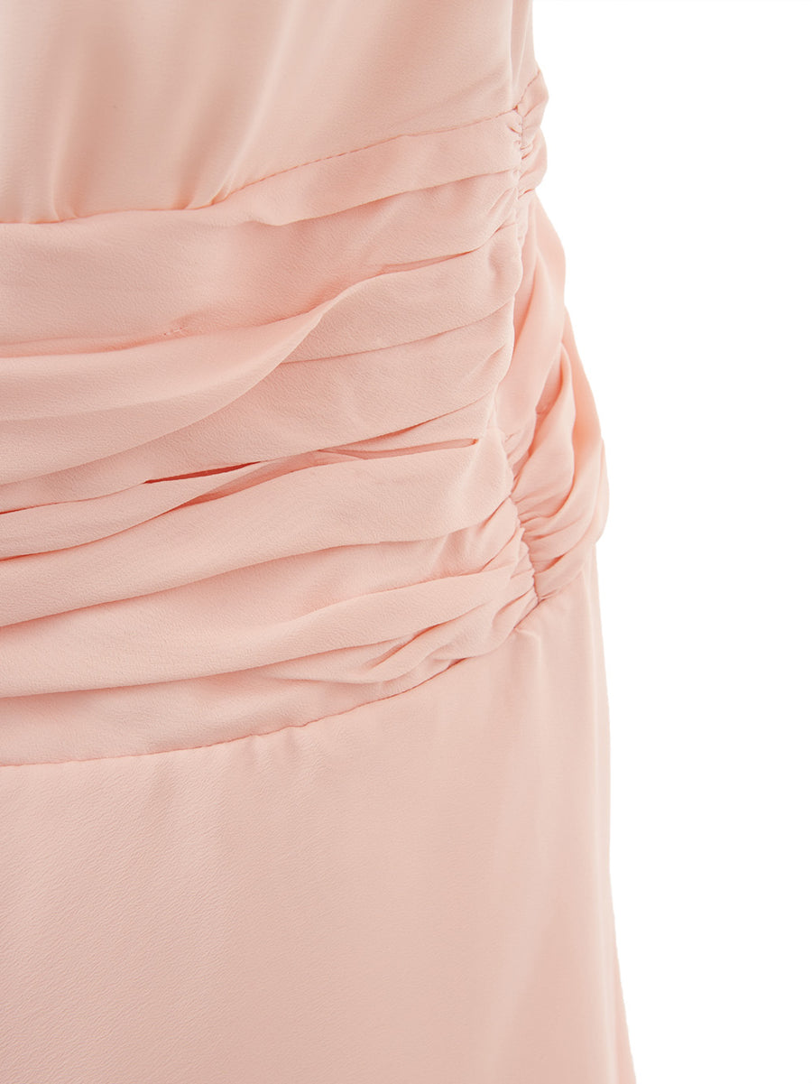 Elegant Pink Ruffled V-Neck Dress