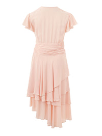 Thumbnail for Elegant Pink Ruffled V-Neck Dress