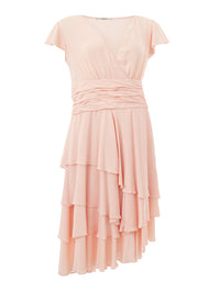 Thumbnail for Elegant Pink Ruffled V-Neck Dress