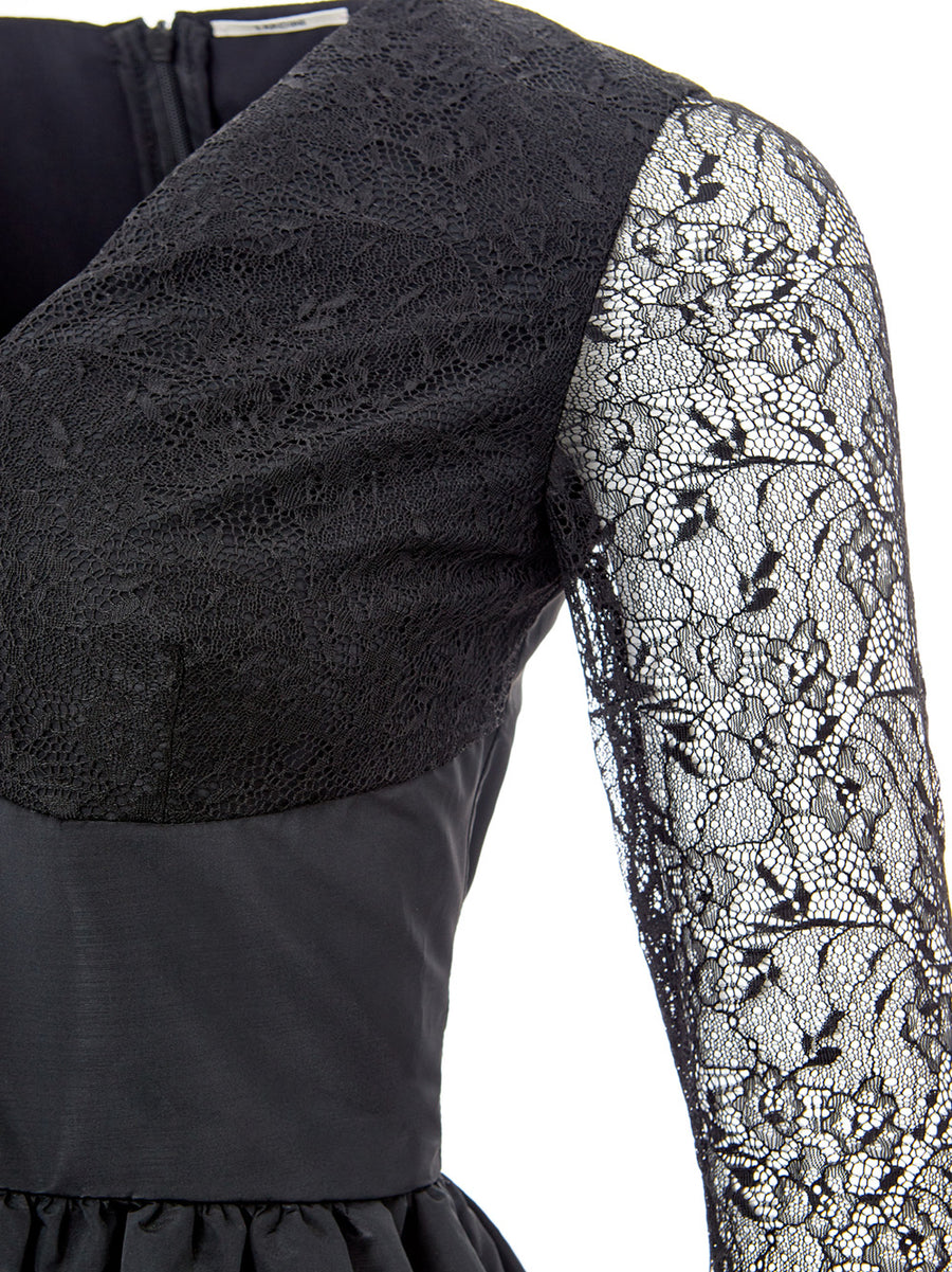 Elegant Black Lace Detail Long Dress