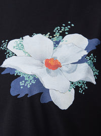 Thumbnail for Chic Black Floral Motif Cotton Tee