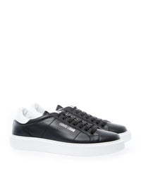 Thumbnail for Elegant Black Leather Sneakers with Silver Logo