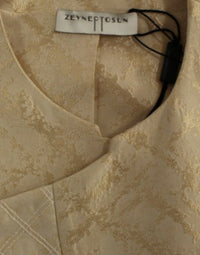 Thumbnail for Beige brocade sleeveless jacket