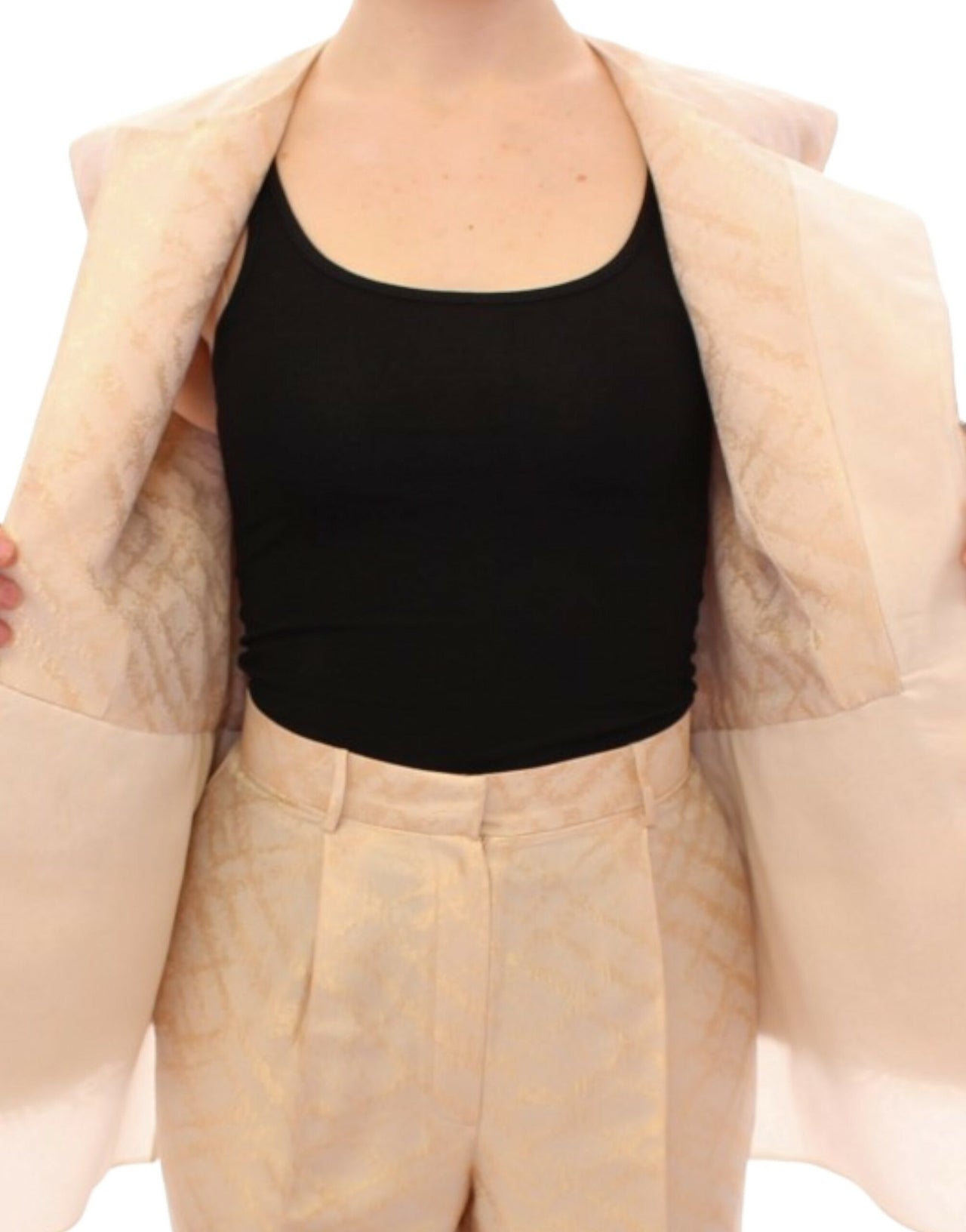 Beige brocade sleeveless jacket