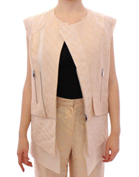 Thumbnail for Beige brocade sleeveless jacket