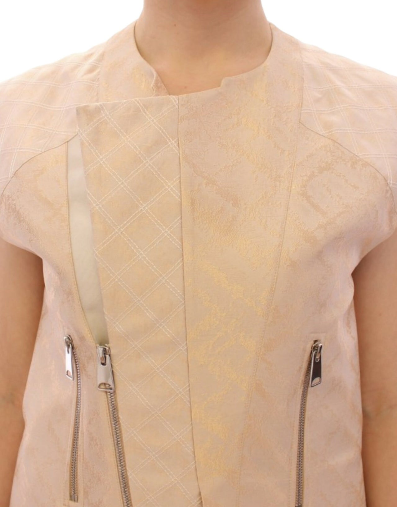 Beige brocade sleeveless jacket