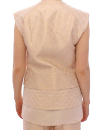 Thumbnail for Beige brocade sleeveless jacket