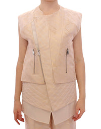 Thumbnail for Beige brocade sleeveless jacket