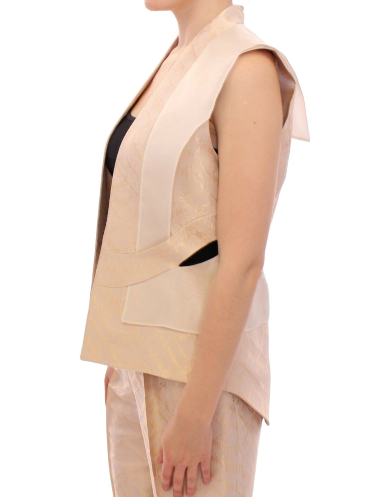 Beige brocade sleeveless jacket vest