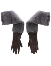 Thumbnail for Gray Mink Fur Lambskin Suede Leather Gloves