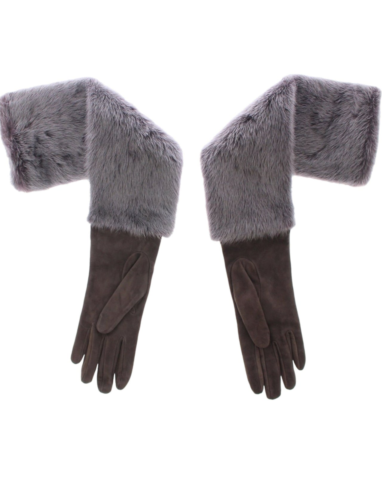 Gray Mink Fur Lambskin Suede Leather Gloves