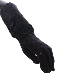 Thumbnail for Black Lace Wool Lambskin Fur Elbow Gloves