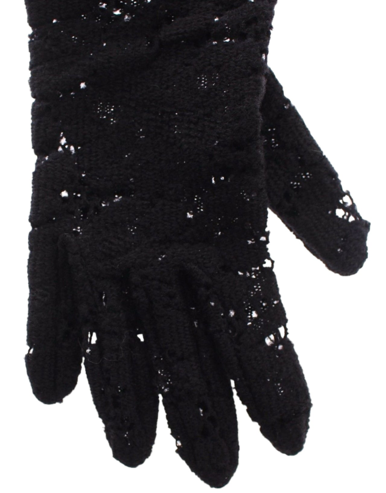 Black Lace Wool Lambskin Fur Elbow Gloves