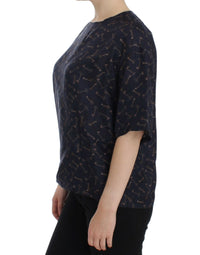Thumbnail for Blue gold key print silk blouse
