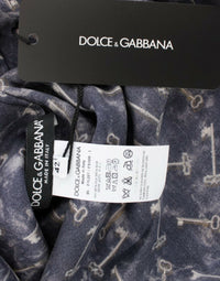 Thumbnail for Blue gold key print silk blouse