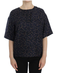 Thumbnail for Blue gold key print silk blouse
