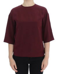 Thumbnail for Red 3/4 sleeve silk blouse