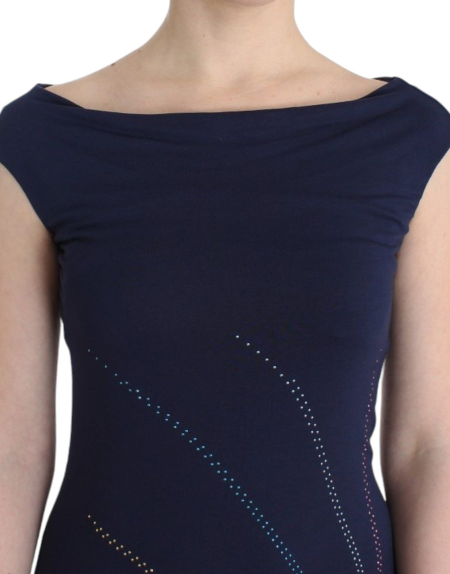 Elegant Sapphire Sheath Dress with Rhinestone Detail