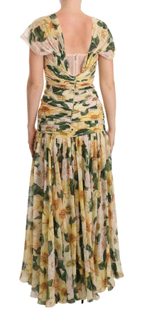 Thumbnail for Floral Elegance Silk Pleated Maxi Dress