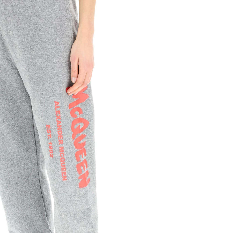 Elegant Graffiti Logo Grey Sweatpants