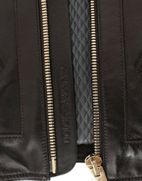 Thumbnail for Brown Lambskin Leather Zipper Jacket