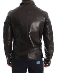 Thumbnail for Brown Lambskin Leather Zipper Jacket