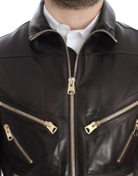 Thumbnail for Brown Lambskin Leather Zipper Jacket