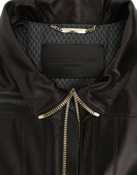 Thumbnail for Brown Lambskin Leather Zipper Jacket