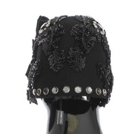 Thumbnail for Elegant Black Crystal-Adorned Cloche Hat