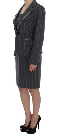 Thumbnail for Elegant Gray Striped Dress & Blazer Suit Set